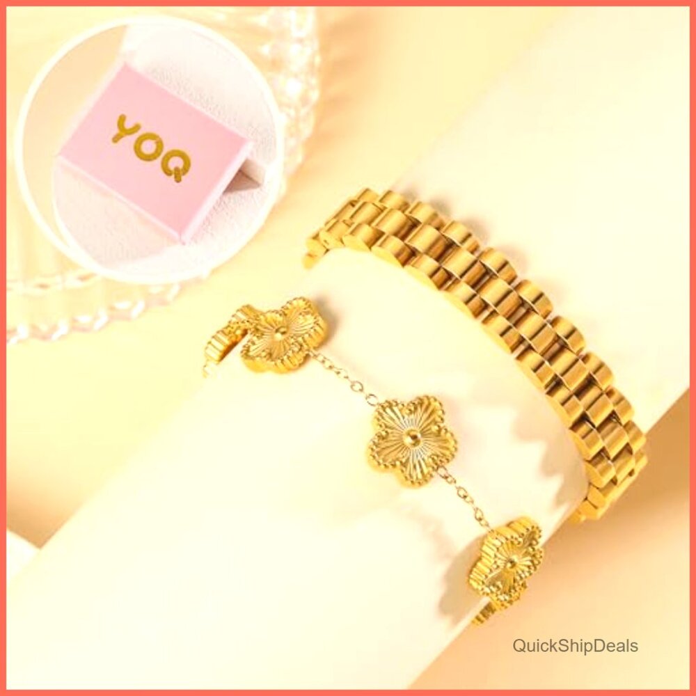 18k Gold Plated Stackable Four Leaf Clover Bangle… - image 5